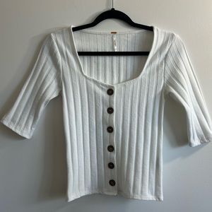 Free People White Button Up T-shirt Women’s Small